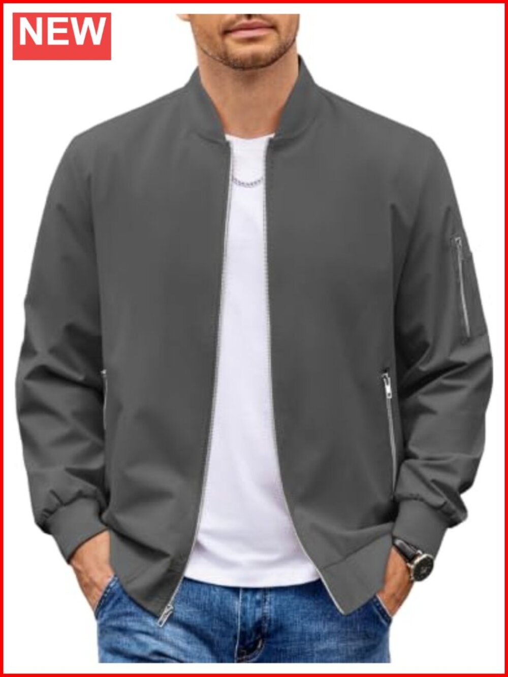 Men's Lightweight Windbreaker Bomber Jacket Water Wind Resistant Zip Up